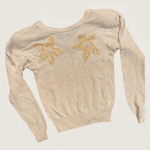 Vintage Robinson’s Angora Silk Beaded & Sequin Flower Cream Sweater Women’s S